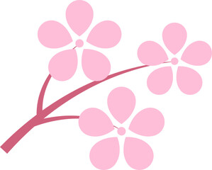 Pink cherry blossoms branch icon. Japanese Sakura flower. Cherry branch with pink sakura. Flowers, plants, spring, cute, etc. Vector. 