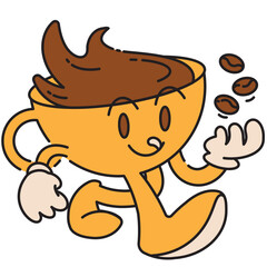 coffee cup mascot with whole coffee beans