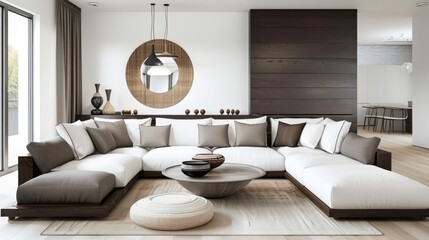 A contemporary living room with modern furniture and design elements