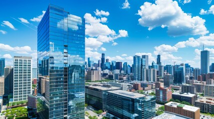 Fototapeta na wymiar Modern glass and steel office skyscrapers, downtown urban landscape