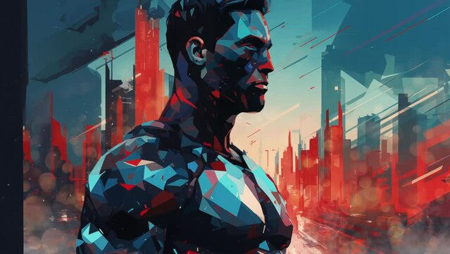 digital illustration modern glitch art superhero. seamless looping overlay 4k virtual video animation background 