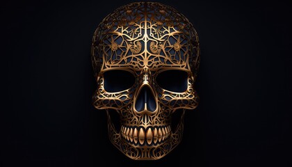 Golden decorative metallic golden brain skull