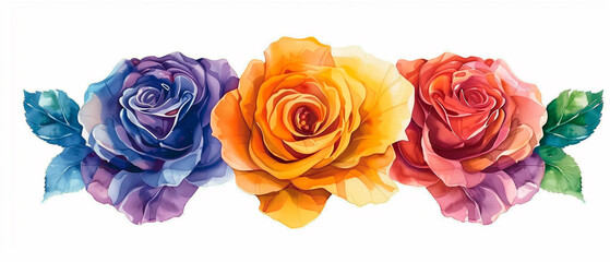 Colorful Roses on isolated background for Gay pride or Valentine's day.