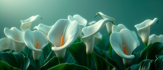 White calla lily with green leaves