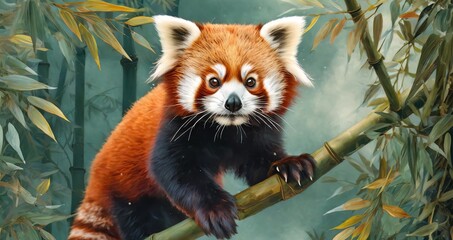 Cute Red Panda High Quality Illustration in Natural Environment