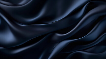 Obraz premium Dark background made of navy blue silk satin fabric with elegant waves and space for design Suitable for Christmas birthday anniversary award templates 