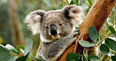Fototapeta premium A cute Koala in the Green Environment ,Sleepy Koala , Cute Koala