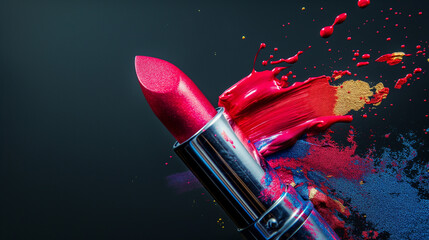 Lippenstift mit kreativen Farben und Malerei Lippen mit Pinsel und Lippenstift Design Künstler Marketing für Makeup Lippenpflege Generative AI - obrazy, fototapety, plakaty