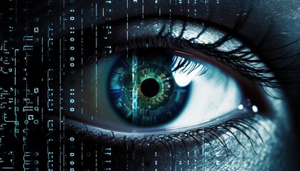 Close up of eye with binary code