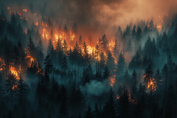 Burning Forest in The Mountains