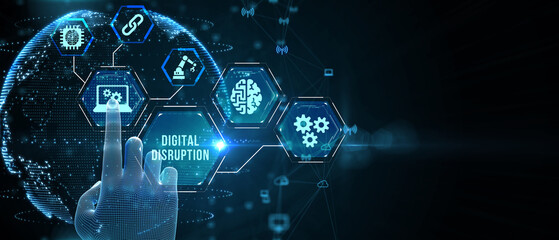 Digital disruption transformation innovation technology business internet concept. 3d illustration - obrazy, fototapety, plakaty