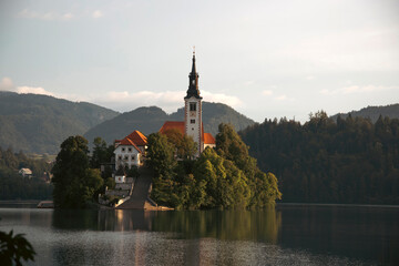 Famous alpine Bled lake (Blejsko jezero) in Slovenia