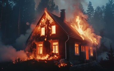 A fire in a country house.