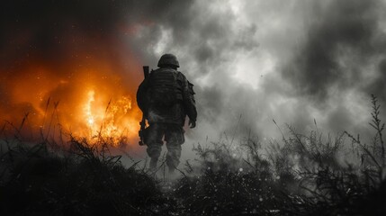 Battle of the military in the war. Military troops in the smoke. - obrazy, fototapety, plakaty