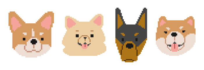 Dog Heads Pixel 3 cute on a white background, vector illustration.
