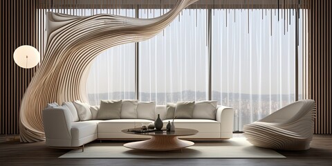 A modern white sofa design accents the interior space of a contemporary home, exuding elegance and style