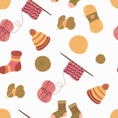 Knitting a seamless pattern. Designs for fabric, textiles, wallpaper, packaging.	
