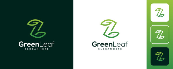 Green eco letters Z logo with leaves - obrazy, fototapety, plakaty
