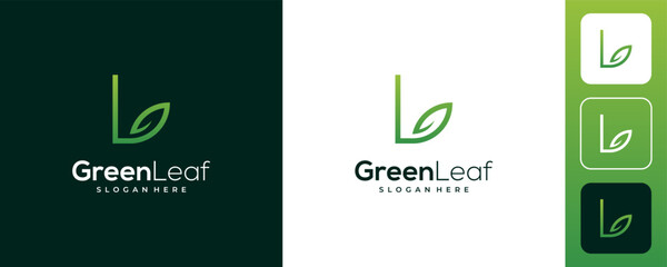 initial letter L leaf logo design vector - obrazy, fototapety, plakaty