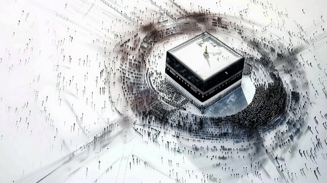 Holy Kaaba in Mecca Saudi Arabia, Hand Drawn Sketch Vector illustration.