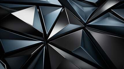 A 3D render of a multitude of reflective triangular crystals in shades of blue and black, creating a sharp geometric pattern. - obrazy, fototapety, plakaty