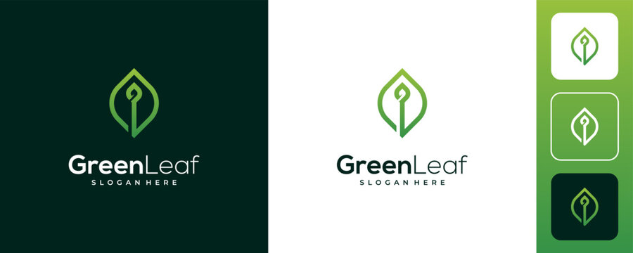 letter I leaf logo design vector illustration template
