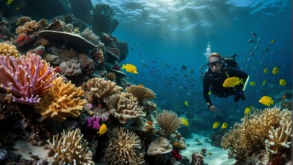 Fototapeta na wymiar Mesmerizing Underwater Beauty: Coral Reef and Colorful Fish Wonderland