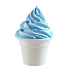 front view of raspberry sorbet soft serve ice cream in a white gelato cup isolated on a white transparent background