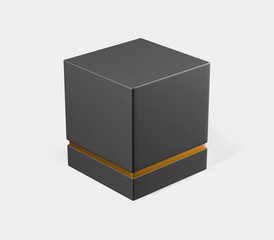 black rectangular box on gray background, dark candle box, Mockup, isolated, 3d illustration