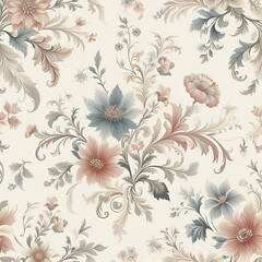 Obraz premium A pattern of delicate floral motifs in soft pastel colors, perfect for adding a touch of sophistication to any design project