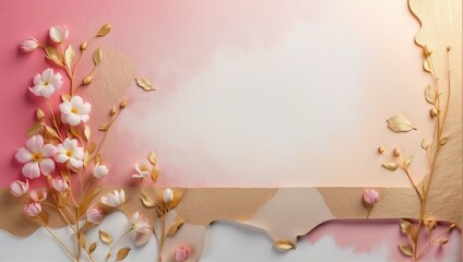Soft Pink Floral Border on Gradient - Romantic Spring Concept for Greeting Cards, Wedding Invitations, and Banners with Copy Spac