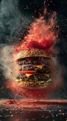 A burger with a lot of smoke coming out of it