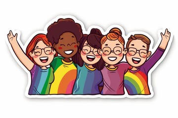 LGBTQ Sticker enthralling design. Rainbow trusting love motive love self empowerment diversity Flag illustration. Colored lgbt parade demonstration progress. Gender speech and rights occasion - obrazy, fototapety, plakaty