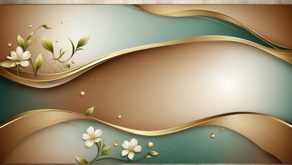 Luxurious Golden Waves with Floral Accents - Abstract Elegance Background, Sophisticated Style with Copy Space; Ideal for Premium Branding and Events