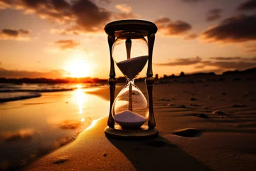 Foto op Plexiglas Time Slipping Away - Hourglass on Sunset Beach © evening_tao