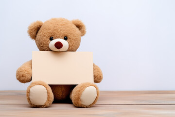 Cute Teddy Bear Presenting Blank Beige Card