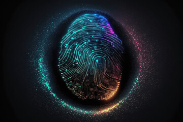 Futuristic Neon Glowing Digital Fingerprint - obrazy, fototapety, plakaty