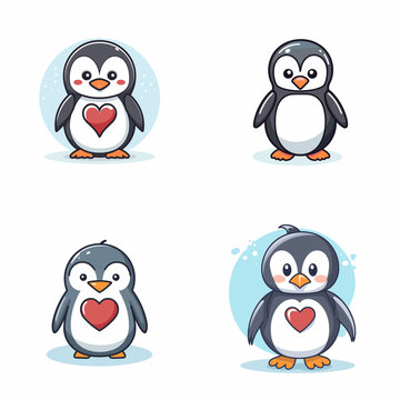Penguin (Penguin Holding Heart). simple minimalist isolated in white background vector illustration
