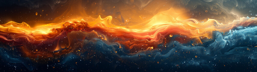 Painting of Fire and Water on Black Background - obrazy, fototapety, plakaty
