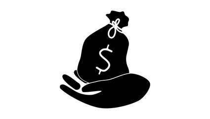 hand holding Money Bag, black isolated silhouette