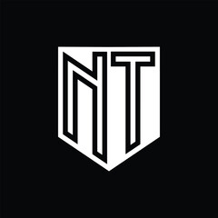 NT Letter Logo monogram shield geometric line inside shield design template