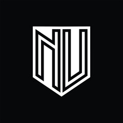 NU Letter Logo monogram shield geometric line inside shield design template