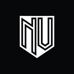 NV Letter Logo monogram shield geometric line inside shield design template