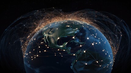 Global Network Connectivity and Data Exchange Concept - obrazy, fototapety, plakaty