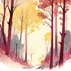 Serene Autumnal Forest Walkway in Pastel Tones