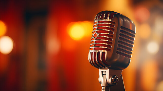 A professional microphone with a bokeh background,Capturing Vintage Vibes Retro Style Microphone AR 32
