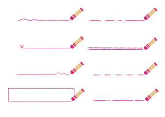 ピンクのクレヨンで書いた手書き風のいろんな線　素材セット