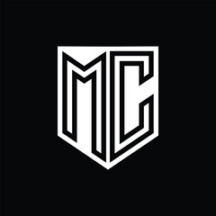 MC Letter Logo monogram shield geometric line inside shield design template