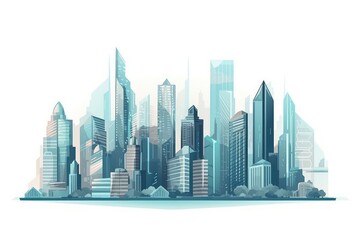 Fototapeta na wymiar Stylized City Skyline in Cool Tones