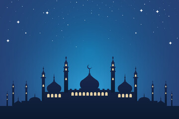 silhouette of the mosque with a beautiful night background